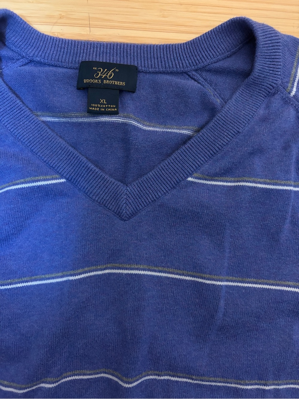 Brooks Brothers Sweater Men’s XL Blue Striped V Neck 346 Cotton Golf